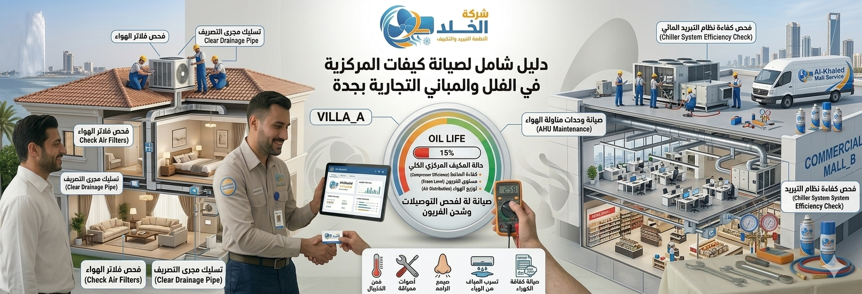 صيانة المكيفات المركزية في الفلل والمباني التجارية